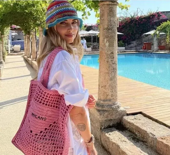 Summer Beach Raffias Womens Designer Shoulder Bag pink white Crochet tote bag luggage handbag weave Luxurys bags CrossBody men rattan bag