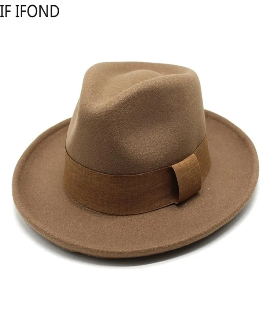 Mężczyźni zakrzywione wełna poczuła fedora kapelusz vintage trilby jazz hat jeńca zima derby magik imprezowy kapelusz 2205146458966