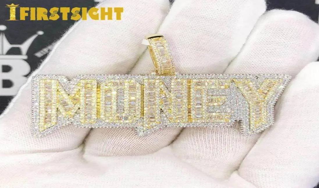 Цепи 2023 Iced Out Bling Letters Money Подвесной ожерелья золото серебряный цвет 5A Циркон Charm Men039s хип -хоп ювелирные изделия2303606