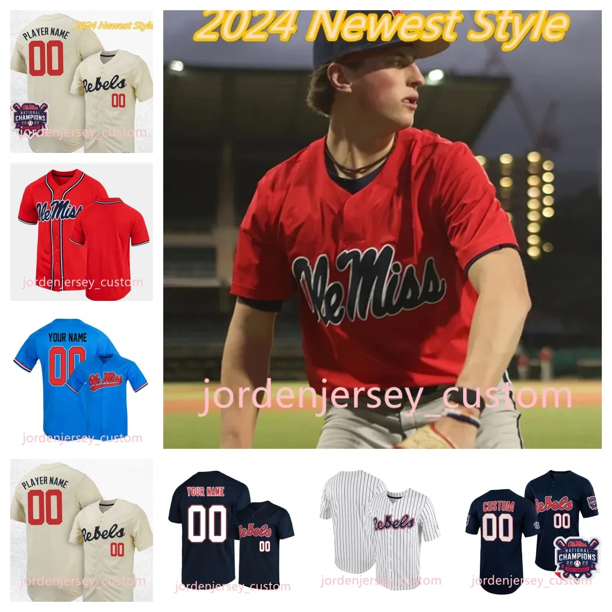 Judd Utermark Ole Miss Rebels Jersey 6 Reagan Burford 12 Campbell Smithwick 2 Riley Maddox 37 Mason Morris Ole Miss Baseball Jerseys Custiced