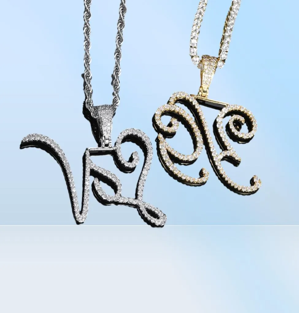 Anpassade namn Cursive Letters Pendant Necklace Gold Silver Charm Män kvinnor Fashion Hiphop Rock Smycken med Rope Chain24155082400