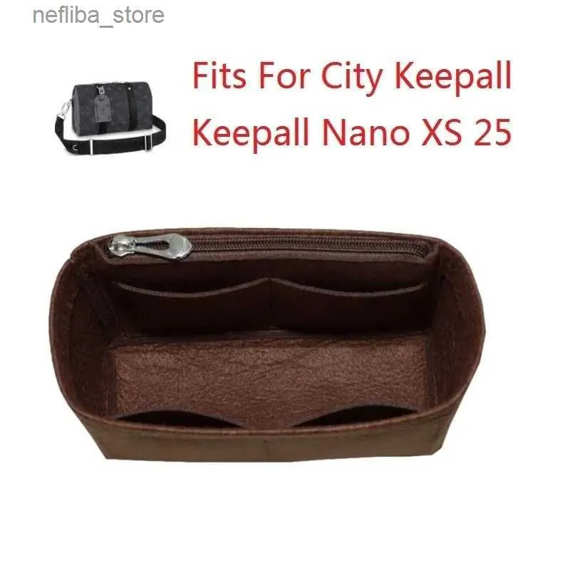 Kosmetiska väskor passar för City Keepall Nano Xs filt tyginsats väska arrangör makeup handväska rese lagring inner handväska kosmetiska toalettartiklar l410