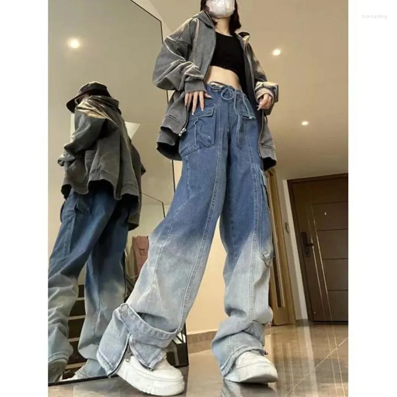 Jeans para mujeres Y2K STREETWEAR BAJO BAJA AZUL