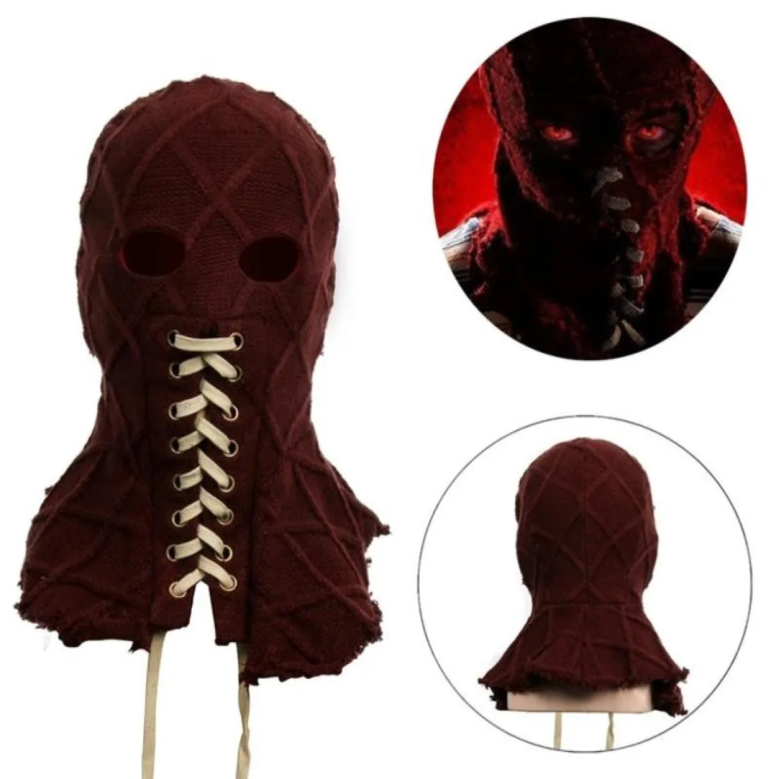 Film Brightburn Full Head Red Hood Cosplay Scary Horror Creepy gebreide gezicht Ademend Mask Halloween Props 2206118083924