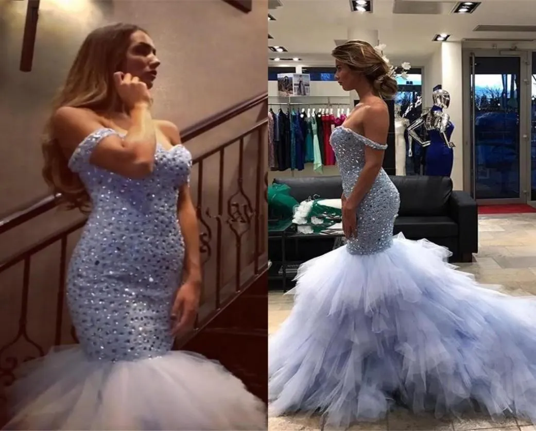 Abiti da ballo di strass di strass di lusso sexy fuori spina con cerniera con cerniera di tulle abiti da sera sirena lunghi 3659654