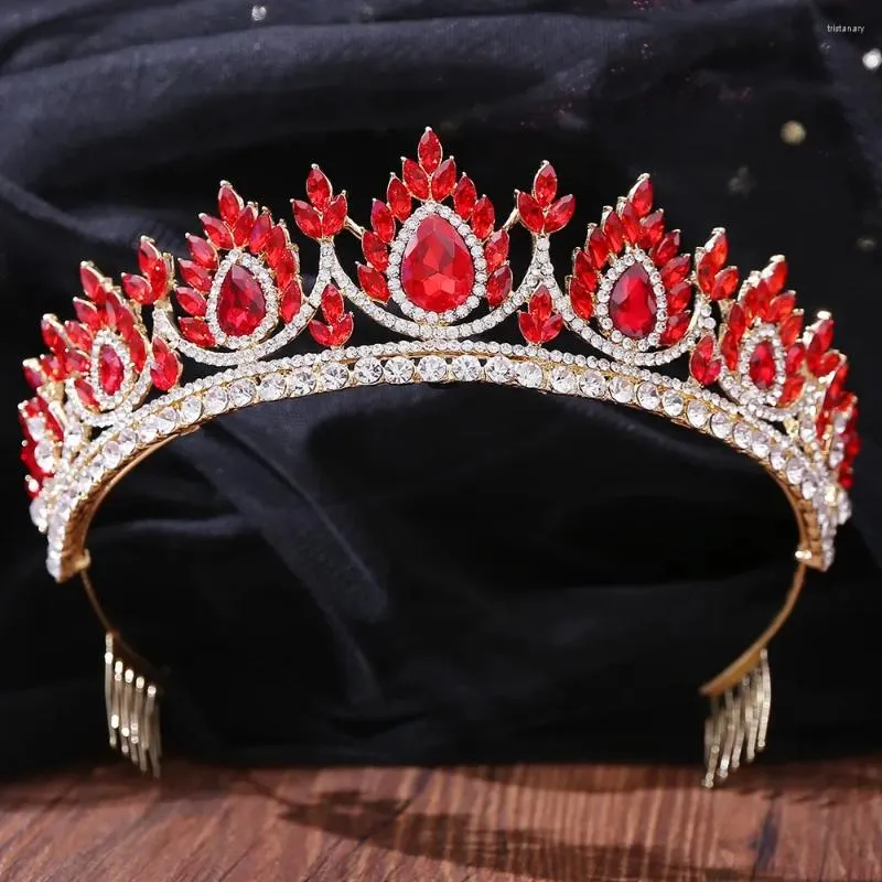 Clips de cheveux Accessoires de mariage baroque Rhingestone Crystal Crown Tiara Headress Party Bridal Jewelry Tiaras avec peigne