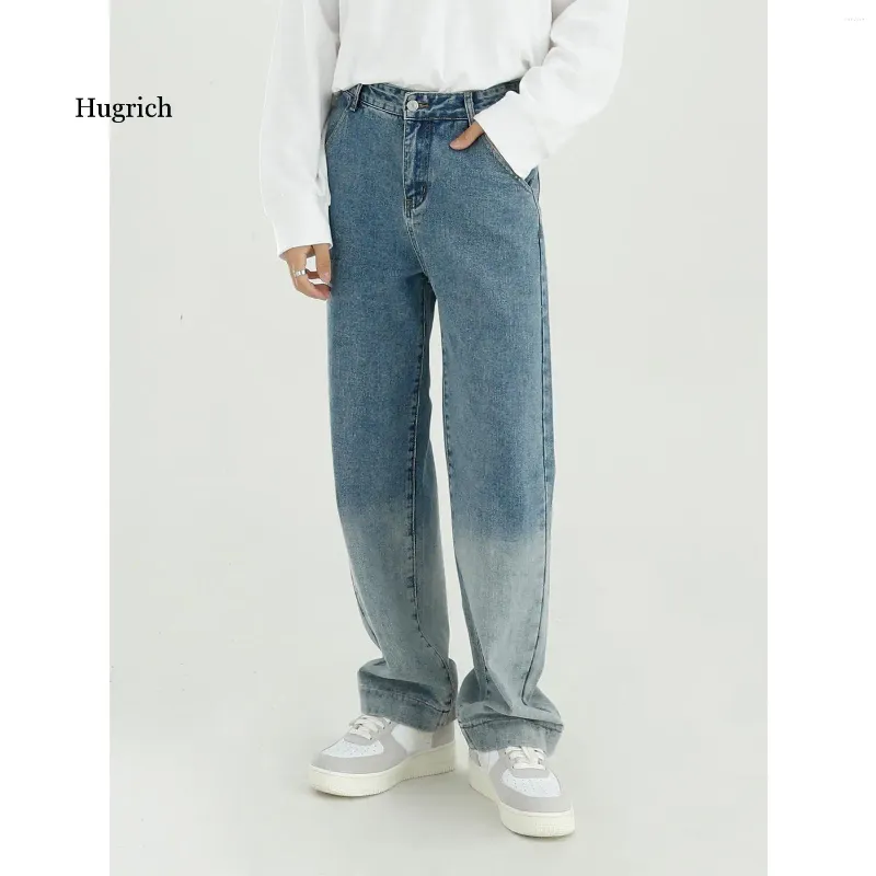 Мужские джинсы мужчины градиент цвет вымыл свободный случайные прямые брюки мужской уличная одежда хип -хоп винтажные модные брюки