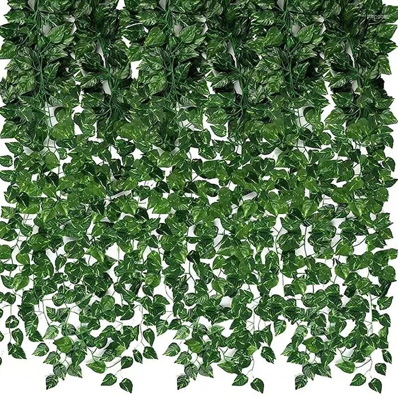 Decorative Flowers 12pcs/bags Artificial Ivy Greenery Garland 78.74'' Fake Vines Hanging Plants Backdrop Green Leaves For Room Bedroom Wall