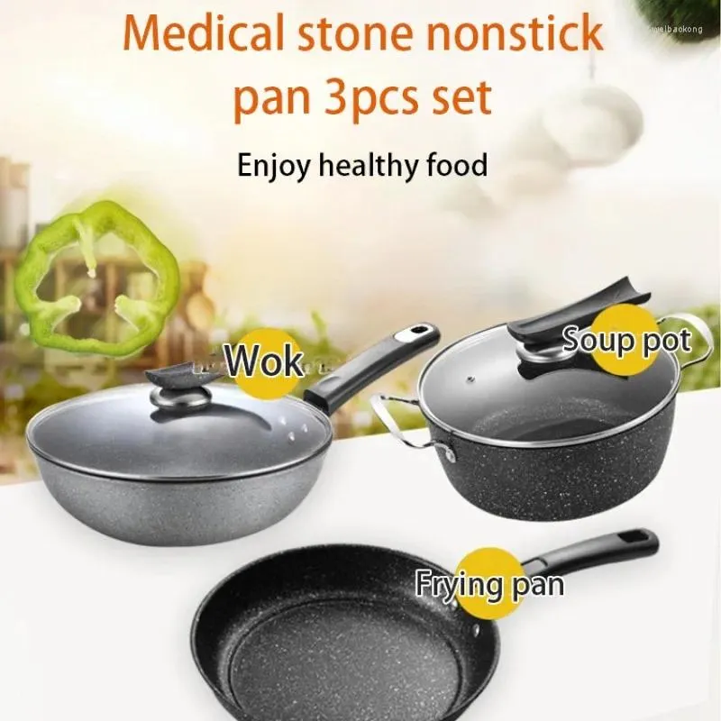 Cookware Sets Large Oilfree Smoke Pot Set Maifan Stone Nonstick Wok
