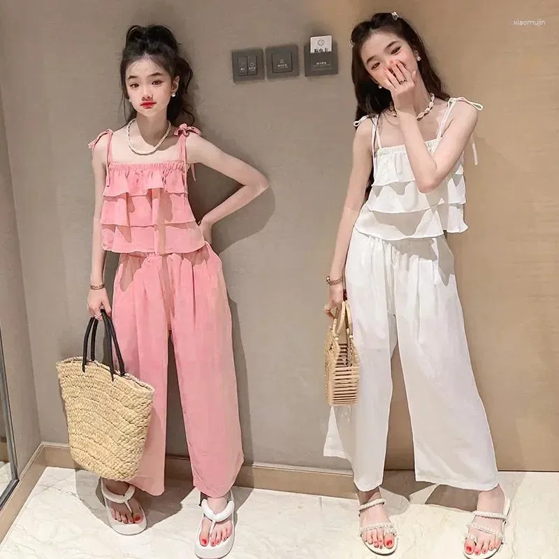 Clothing Sets Summer Teen Girls Fashion Sling Tops Pants 2Pcs Outfits Kids Birthday Party Princess Costume 5 6 8 10 12 13 Year