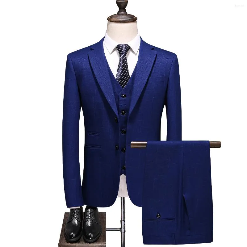 Men's Suits Three Pieces Jackets Pants Vest Wedding Dress For Men Blue Formal Wear Mens Slim Groom Size S-5XL