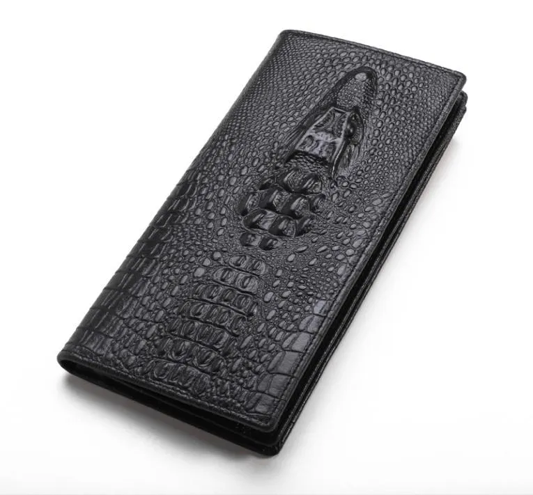 New fashion bifold purse 3d crocodile skin black genuine leather designer long clutch wallets for men9856066