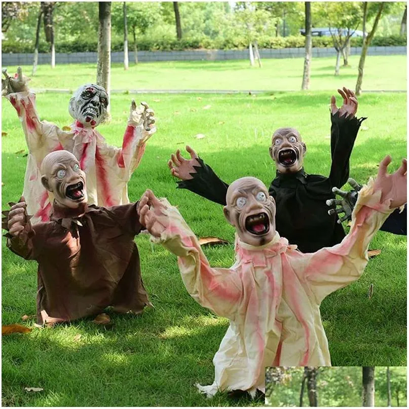 Dekorative Objekte Figuren Halloween Dekorationen Scary Doll Horror Decor Swing Scream Ghost Voice Ground Plug-in Outdoor Gard Dhqhk