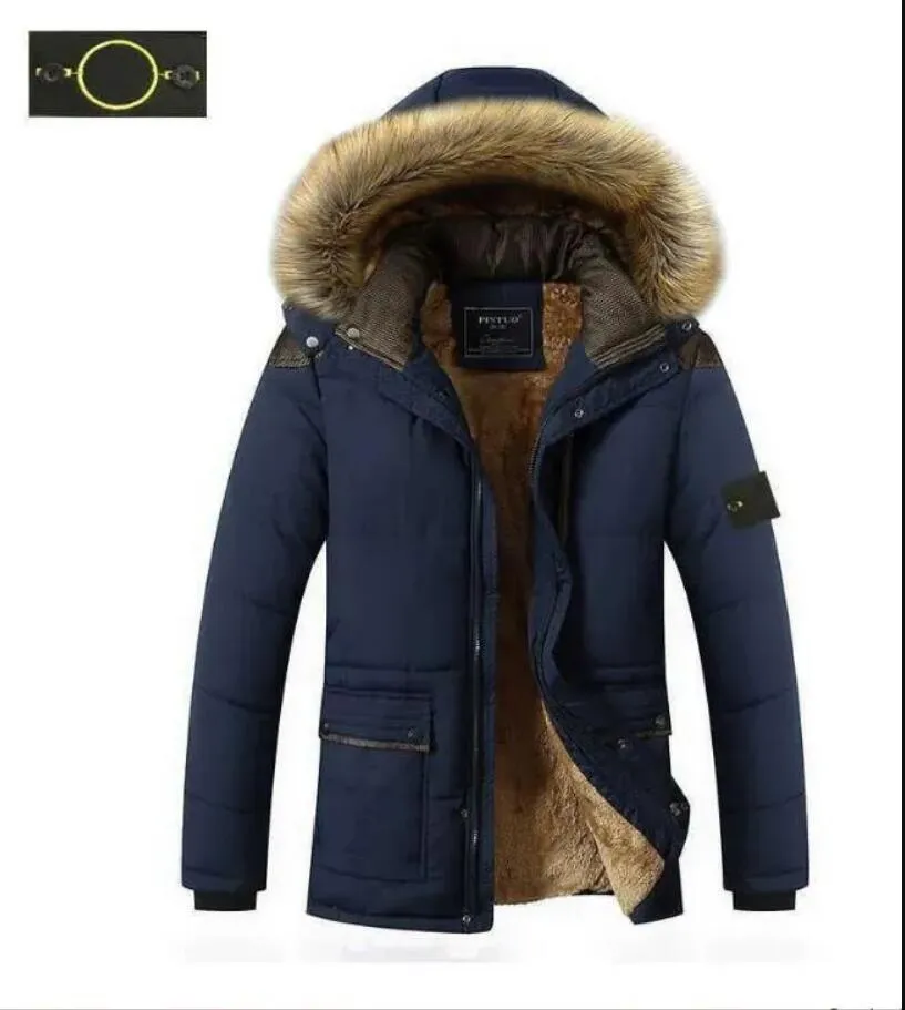 Stone Jacket Island Plus Size Casat Designer de marca masculina Desabofando o inverno espessando a prova de vento ao ar livre colar de pele grande cp de cp longos a7