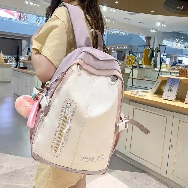 Backpack Japanese Schoolbag Junior High School Students Simple Ins Contrast Color Soft Girls Bags