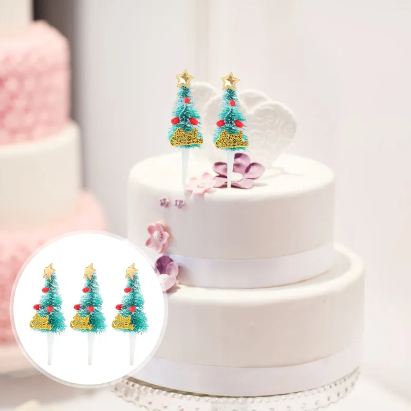 Fiori decorativi 30pcs Creative Christmas Tree Cake toppers squisito cupcake Ornament scelte decorazioni per il matrimonio per banchetti per feste (verde