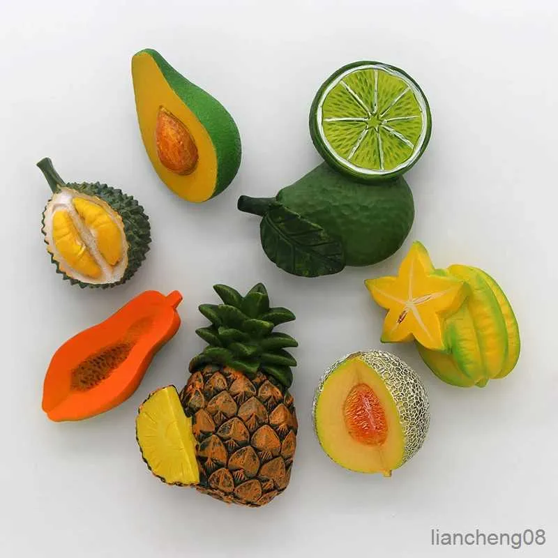 Refinete de la fruta del refrigerador Refrigerador de fruta biónica con imanes 3D de nevera piña aguacate aguacate papaya fresa durian cereza carambola dcor