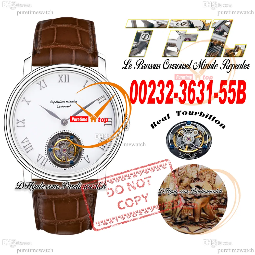 Le Brassus Carrousel Tourbillon Automatic Mens Watch Thate Minite TFL 0232-3631-55B Стальный корпус Белый римский цифербл коричневый кожа