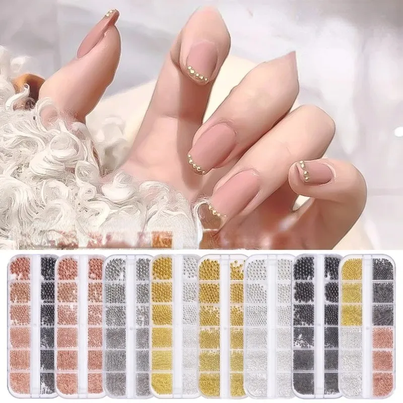 Skapa fantastisk nagelkonst med professionell rostfritt stål mini kaviarpärlor DIY -kit i guldsilver och rosguldmetall för fantastiska mönster