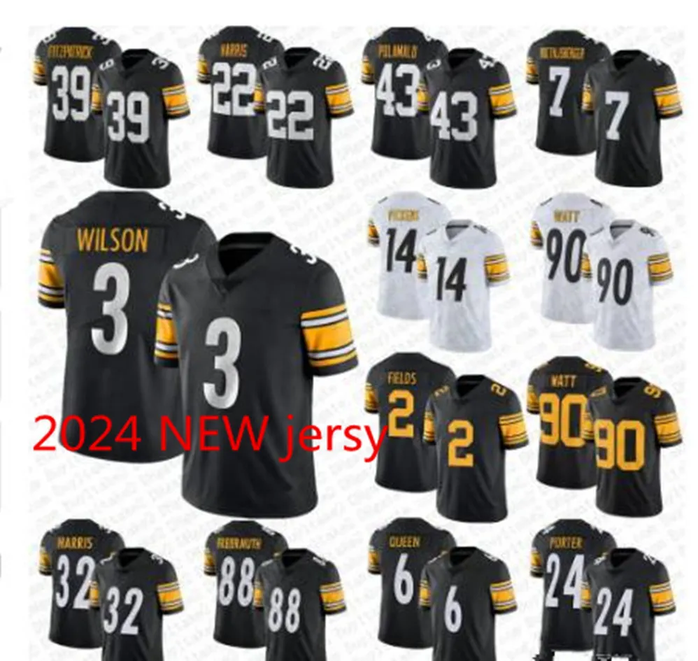 Justin Fields 3 Russell Wilson TJ Watt Football Jersey George Pickens Joey Porter Jr Najee Harris Troy Polamalu Minkah Fitzpatrick Pat Freiermuth Cameron Heyward