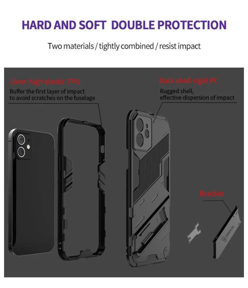 Robuste Rüstung versteckter Kickstand Back -Koffer für iPhone 14 13 12 Mini 11 Pro XS Max X XR 7 8 6 6S plus SE Telefon Coque9740404