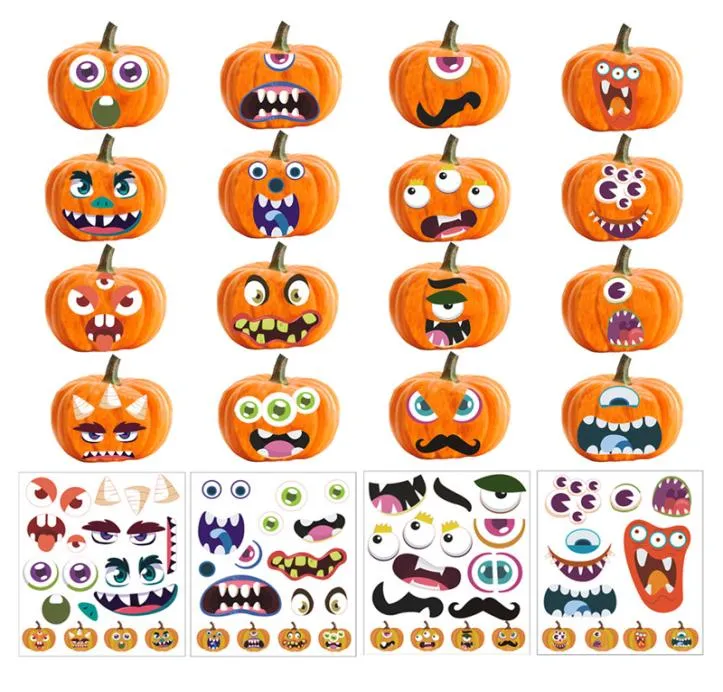 Adesivos de máscara de Halloween 24x28cm Party Faça um rosto decoração de abóbora Adesivo decoração de casa Decalques DIY Halloween decoração7400326