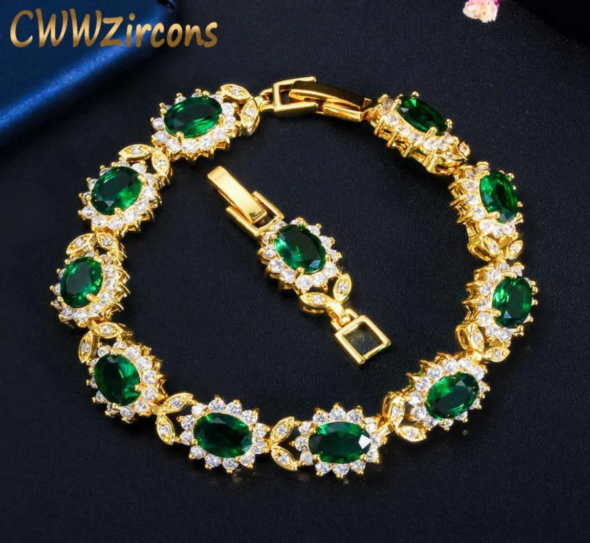 Branquilha de pulseira de folha de ouro amarelo de zircônia cúbica verde para mulheres africanas Dubai Jóias de Jóias de Partido de Noiva CB205 21071466633427