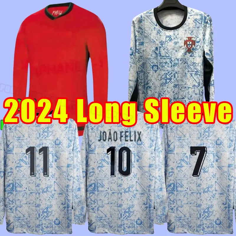 Manga longa 24 25 Joao Felix Soccer Jerseys Ruben Neves Bruno Ronaldo Fernandes 2024 Camisa de futebol masculino Kit completo Diogo