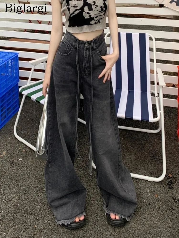 Frauen Jeans Frühling Sommer hohe Taille lange Bein Hose Frauen Fringe Mode lässige losen Damenhosen koreanische plissierte Frau Hosen