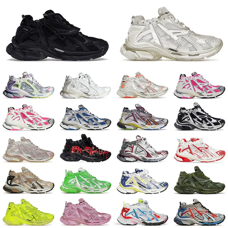 2024 Rastreadores de faixas tênis 7.0 Sapatos de vestido de grife de nylon Plataforma graffiti Branco Desconstrução Black Transmitir homens Menino Treinadores EUR 46