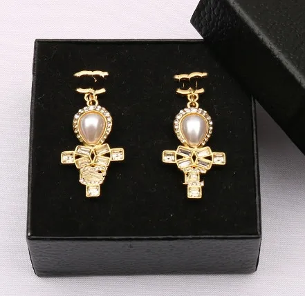 European and American new exaggerated earrings vintage alloy cross Zircon earrings temperament earrings for women