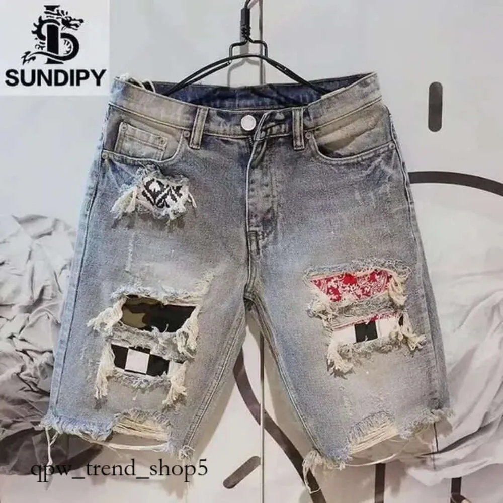 Summer Men Hole jeans calças curtas Moda mendiga raspada de jeans de cinco peças 24 972