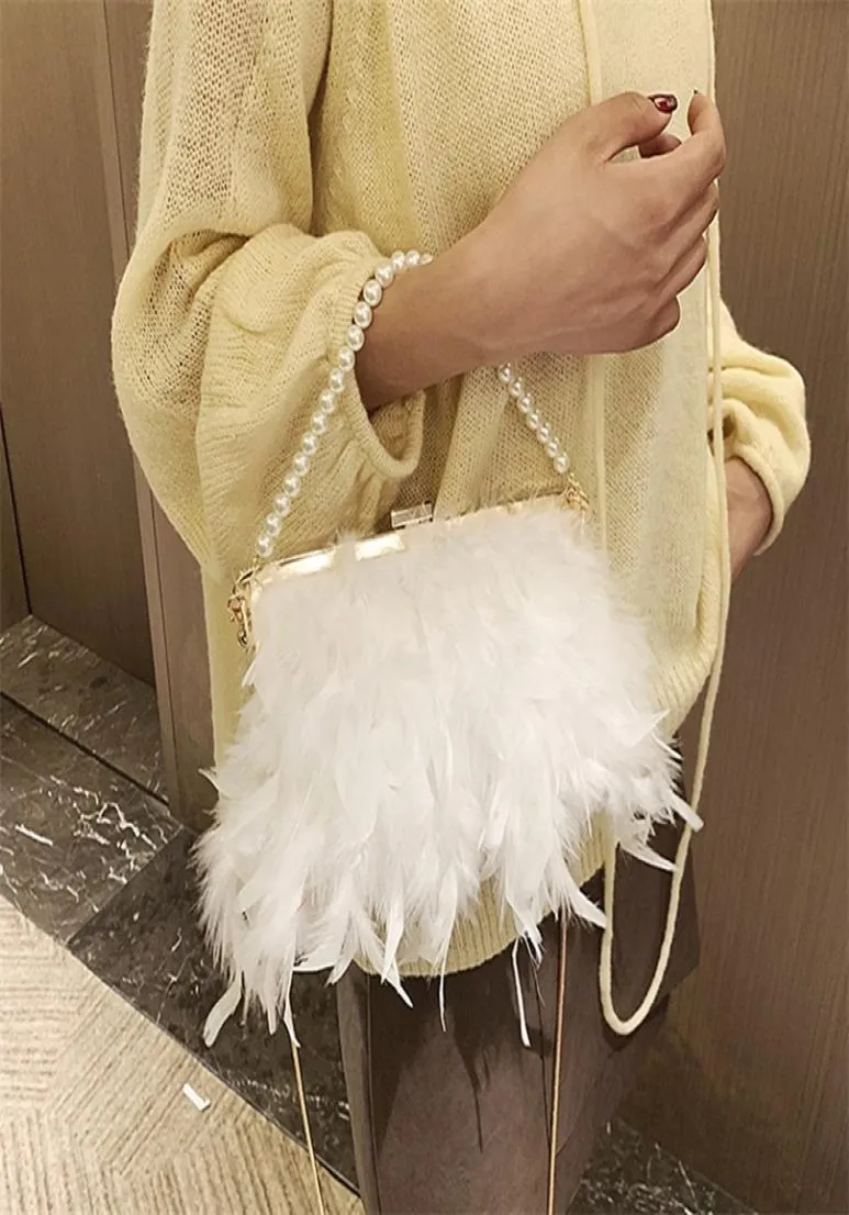 Sac d'embrayage de sac à main blanc Feather White039s Sac d'embrayage en soirée exquise Perle Wedding Bridal Brider Banquet Banquet Tote ZD1542 5218364