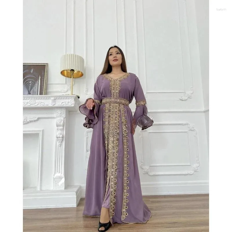 Ethnic Clothing Light Purple Moroccan Dubai Kaftans Farasha Abaya Dress Very Fancy Long Gown