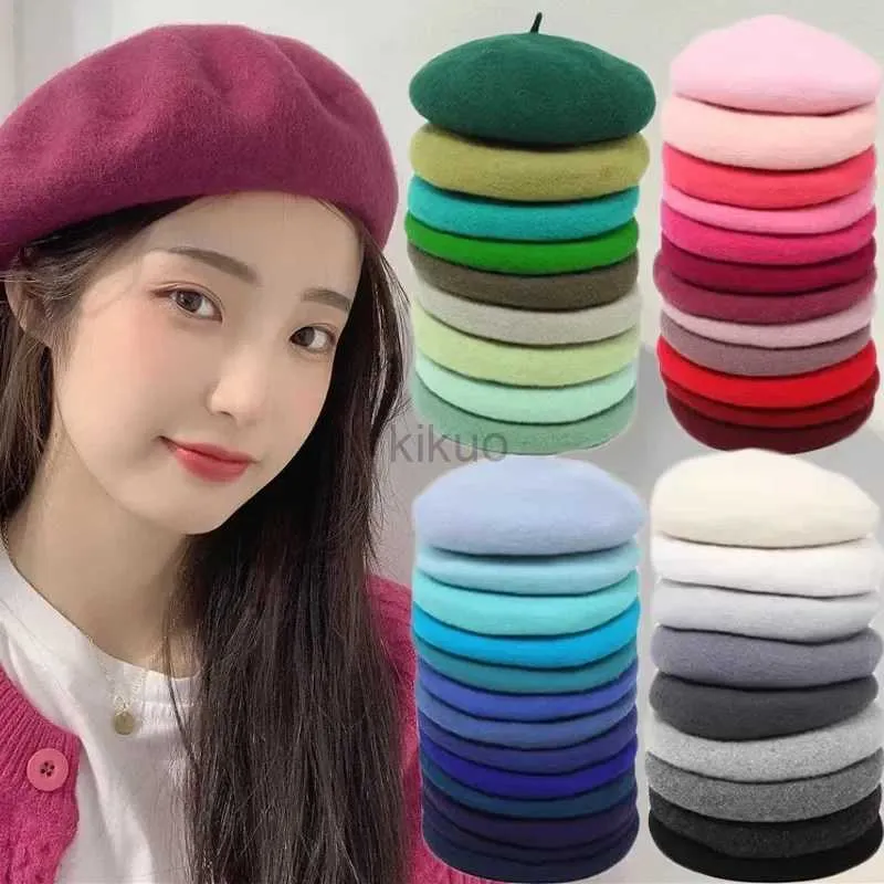 20S5 BERETS 20COLORS 가을 겨울 울 베레트 여성을위한 모자 프랑스 예술가 베레트 스트리트 페인터 모자 여자를위한 여성 따뜻한 캡 비니 D240418