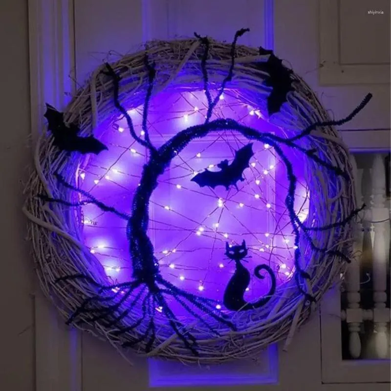 Fiori decorativi felici Halloween Decorazione illuminata da ghirlanda Luci viola nera per l'esterno