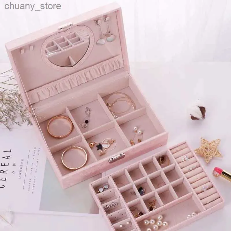 Accessories Packaging Organizers Double Jewelry Box Travel Comestic Jewelry Casket Organizer Makeup Lipstick Storage Box Beauty Container Neck Y240423 REFR