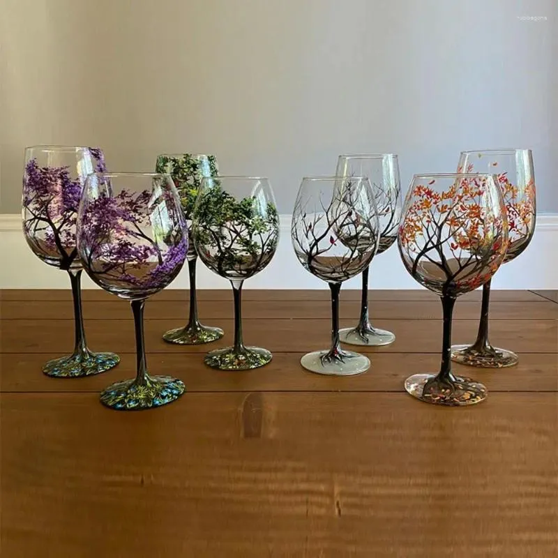 Copos de vinho copo de glass de quatro estações árvores coloridas coloridas gobles de vidro bebendo uma decoração de casamento na xícara de champanhe