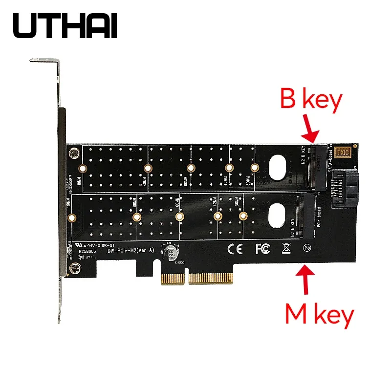 Adattatori Uthai T15 PCIE a M.2 NVME SSD NGFF Adattatore Scheda 110mm M Tasto Plus B Tasto Dual Expansion Scheda PCIE X4 X8 X16 FIT 2 MSATA SSD