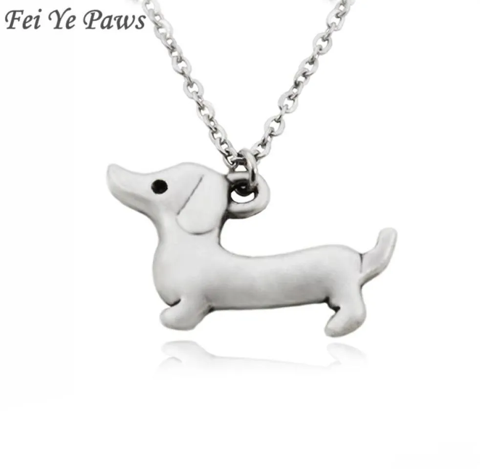 Fei Ye Paws Rostfritt stål Långkedja Happy Dachshund Sausage Dog Choker Halsband Pendant Collar Animal Jewelry for Women Girl CH4327341