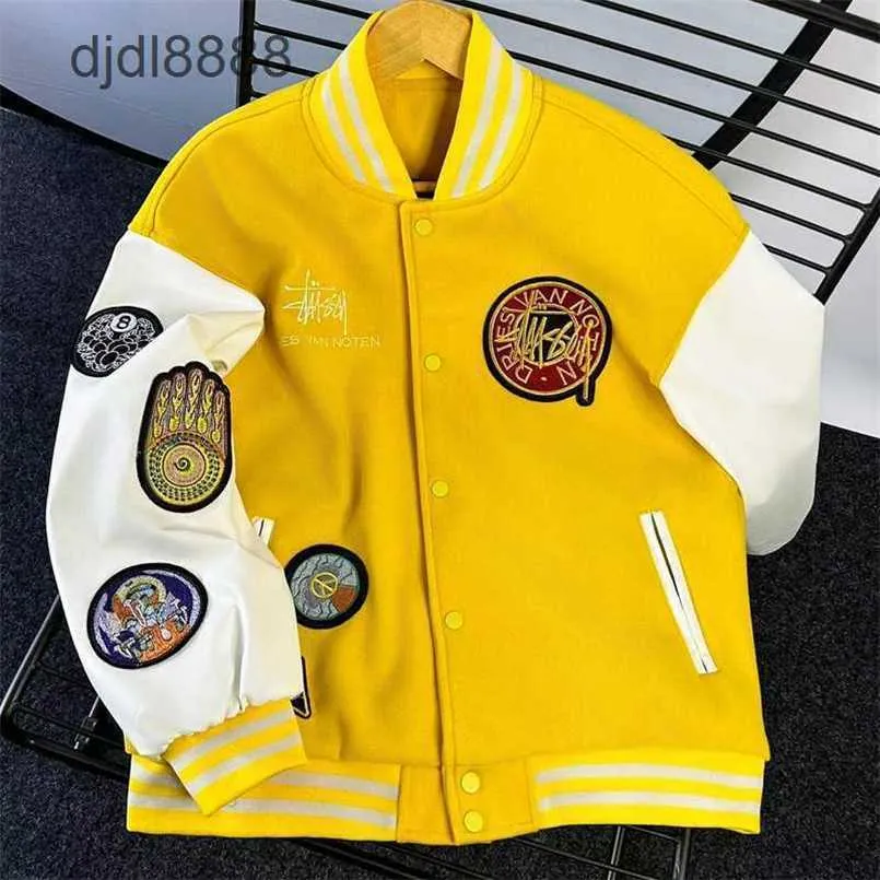 Milan High Street Baseball Jacket Couple Dress American Fashion Brand Embroidered Woolen Coat Spring and Autumn Flying Suit Mens