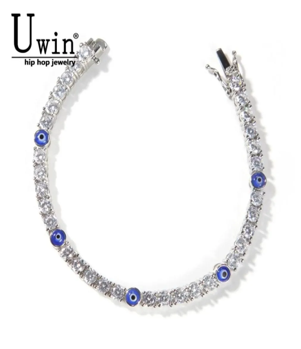 Uwin Tennis Bracelet 4mm Turkish Blue Eyes AAA CZ Iced Out Luxury Bangles Whole Women Jewelry 2109183669137