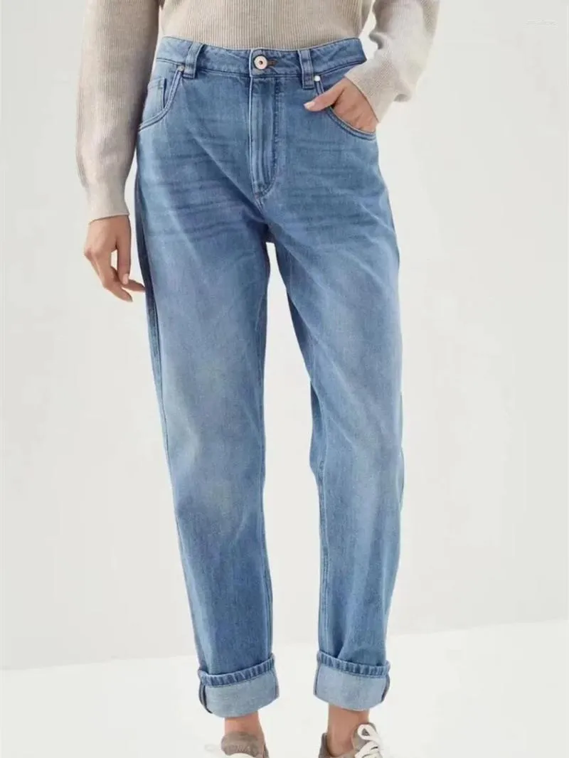 Jeans pour femmes 2024 lettre hauts hauts pantalons de denim vintage slim polyvalent lavé
