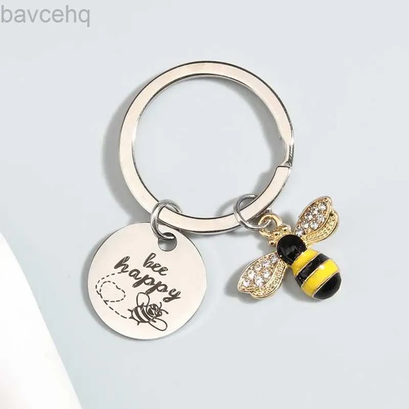 Keychains Lanyards Cute Animal Keychain Bee Happy Key Ring Honeybee Key Chains Souvenir Gifts For Women Men Handbag Accessorie Car Keys DIY Jewelry d240417