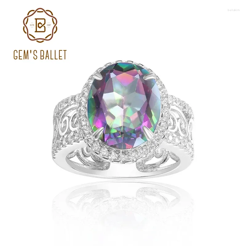 Cluster ringen Gem's Ballet Damesring 4.36ct 10x12mm Rainbow Mystic Topaz vuligree Scroll edelsteen in sterling zilveren cadeau voor haar