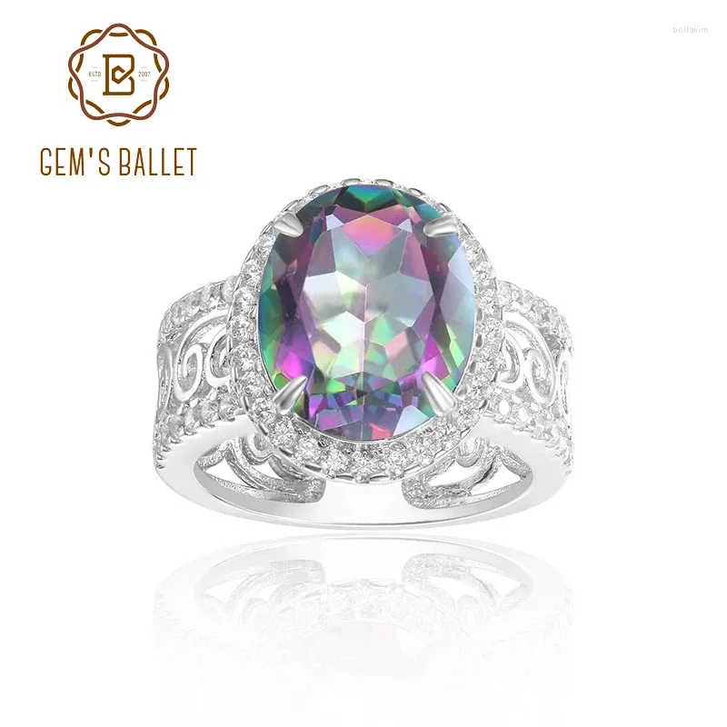 Küme Yüzük Gem'in Bale Kadın Yüzüğü 4.36CT 10x12mm Gökkuşağı Mystic Topaz Filligree Scroll Taş Onun için gümüş hediye