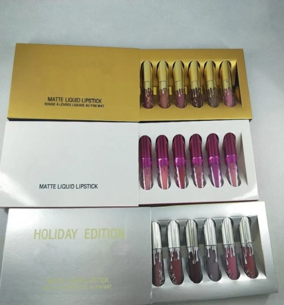 Lips Makeup Gold Lip Gloss 6 Kolory Urodziny Edition Limited Holiday Mat Liquid Lipstick Walentynkowe Lipgloss Zestaw 6pcsset Lipkit9253535