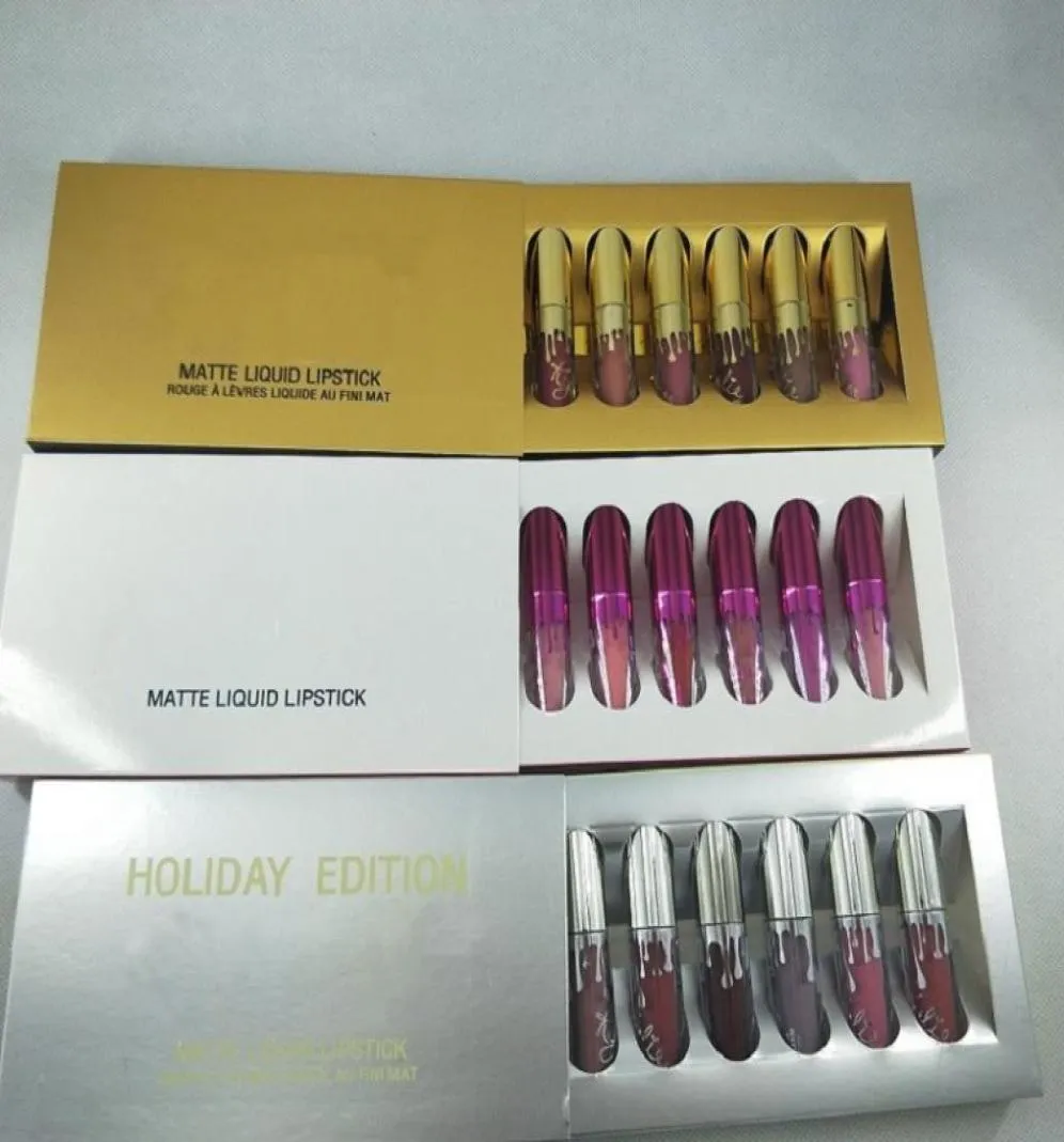 Läppar makeup guld läpp glans 6 färger födelsedag begränsad upplaga semester matt flytande läppstift valentin lipgloss kit 6pcsset lipkit9253535