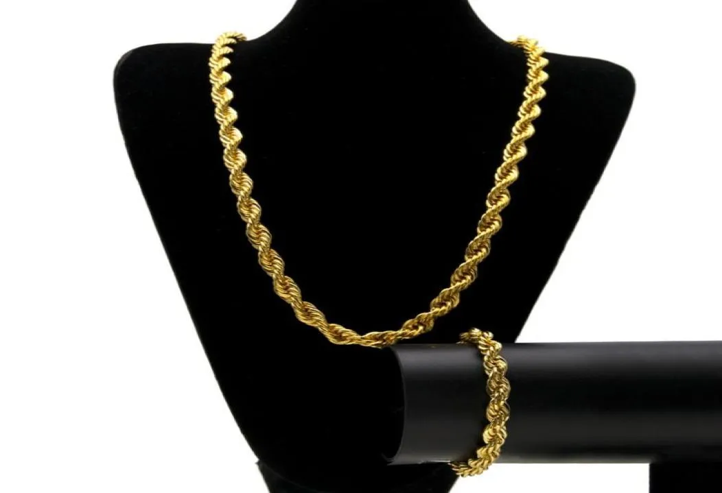 Hip Hop Gold Corde Chain Fashion Mens Mens 1cm Chains Bracelet Collier Bijoux Set8714681