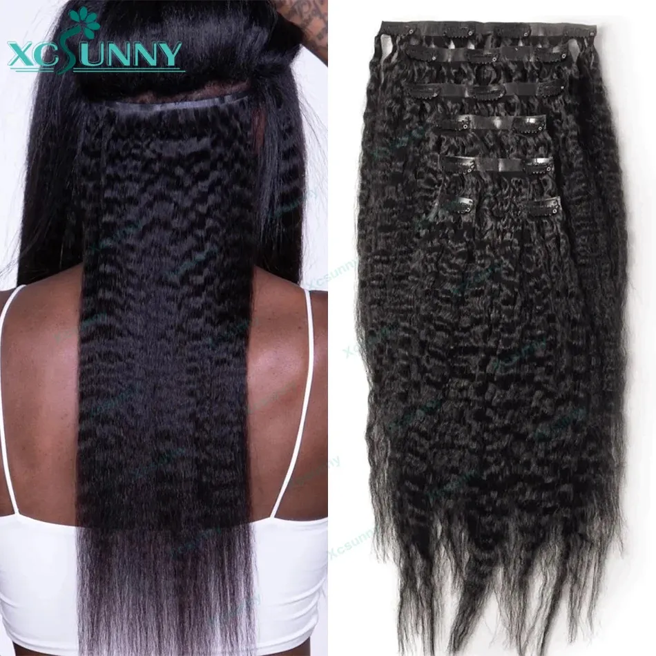 PU Clip In Hair Kinky Straight Burmese Seamless Ins Human For Black Women 100g120g200g240g 240401